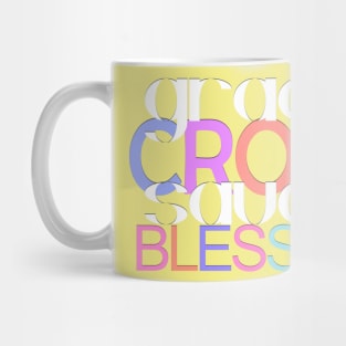 "Grace Cross Saved Blessed" Typography Art Mug